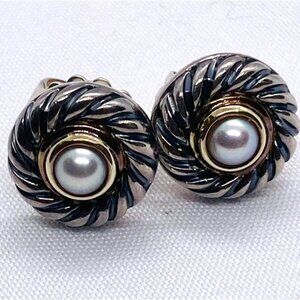 David Yurman Gold Cookie Pearl Earrings 925 Sterling Silver 14k